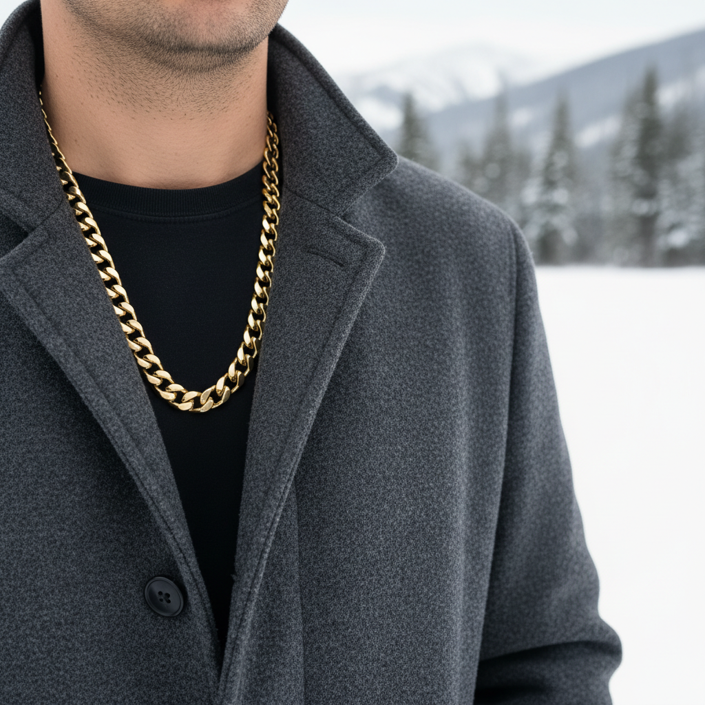 Man wearing gold cuban chain neck down
2048x2048
snowy background wearing a coat